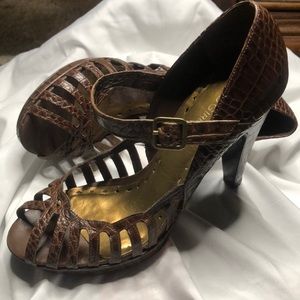 BCBGirls Peeptoe Maryjane Croc Embossed Leather Heels